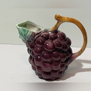 Vintage Majolica Paradox Grape Pottery Pitcher #9506 Hand Painted Italy 8” Tall